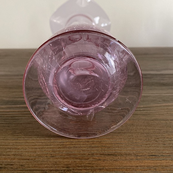 Vintage Hand Blown Pink Fluted Crackle Glass Vase 9.25"H Ruffled Edge. - Picture 5 of 6